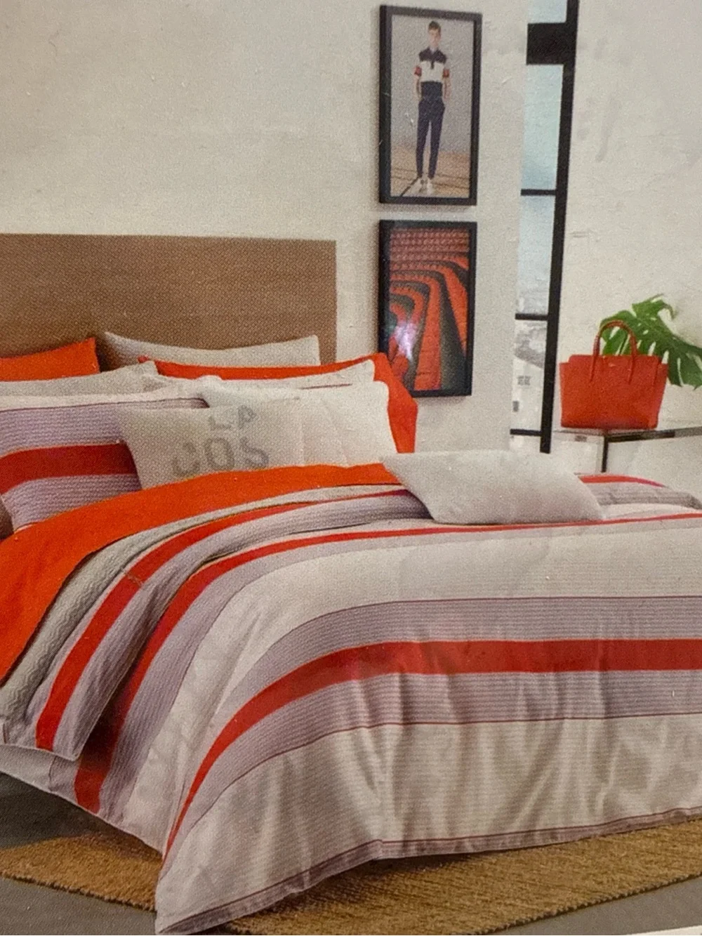 Lacoste Sirocco Twin XL Duvet Set Red Stripe Archival Collection Open Box